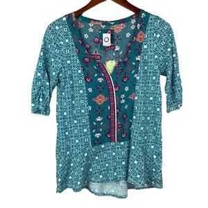 New Akemi + Kim | Anthropologie Contrasting Prints Fabrics Popover Blouse Top S